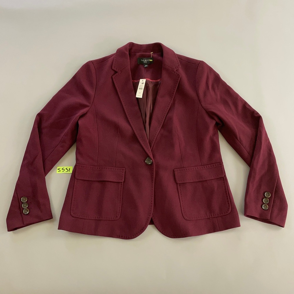 Talbots Petites Burgundy Textured Single Button Blazer Jacket NWT Retail $179